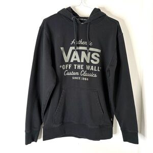 Vans Hoodie Black Grey Front Logo Graphic Pullover Sweatshirt